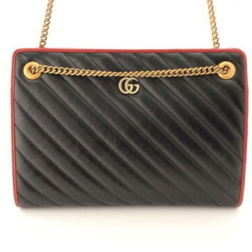 Gucci Black and Red Quilted Shoulder Bag